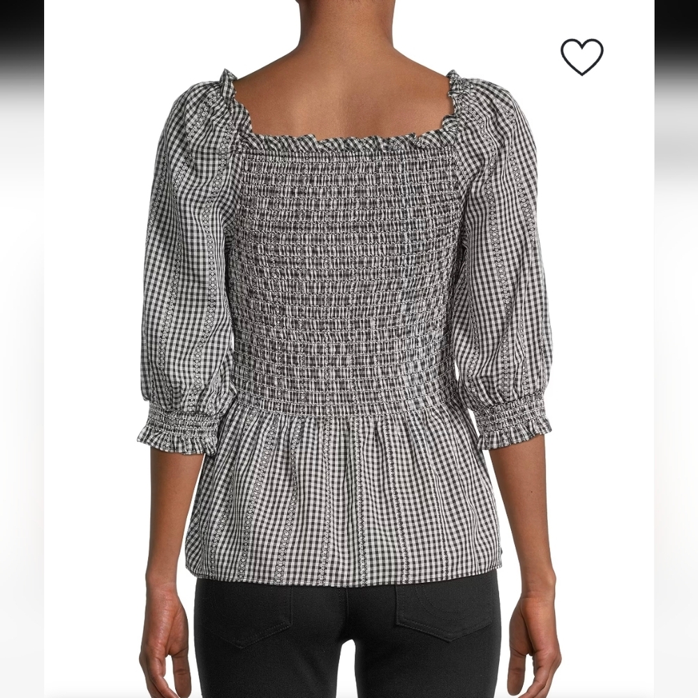 Max Studio Smocked Black & White Gingham Top Size Large - Picture 3 of 7